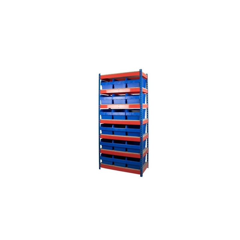 600 Rivet Shelving Bay With 280mm Wide Shelf Bins