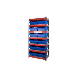 600 Rivet Racking Bay With 420mm Wide Shelf Bins