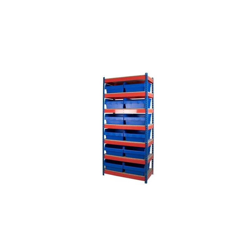 600 Rivet Racking Bay With 420mm Wide Shelf Bins
